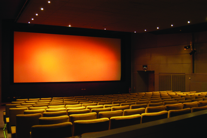 cinema screen with yellow seats